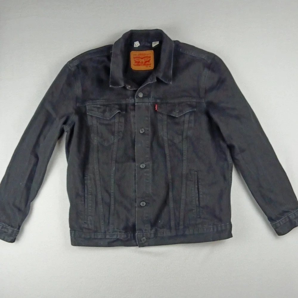 Levis Trucker Jacket Mens XXL Black Denim Button Front Coat Outerwear‎